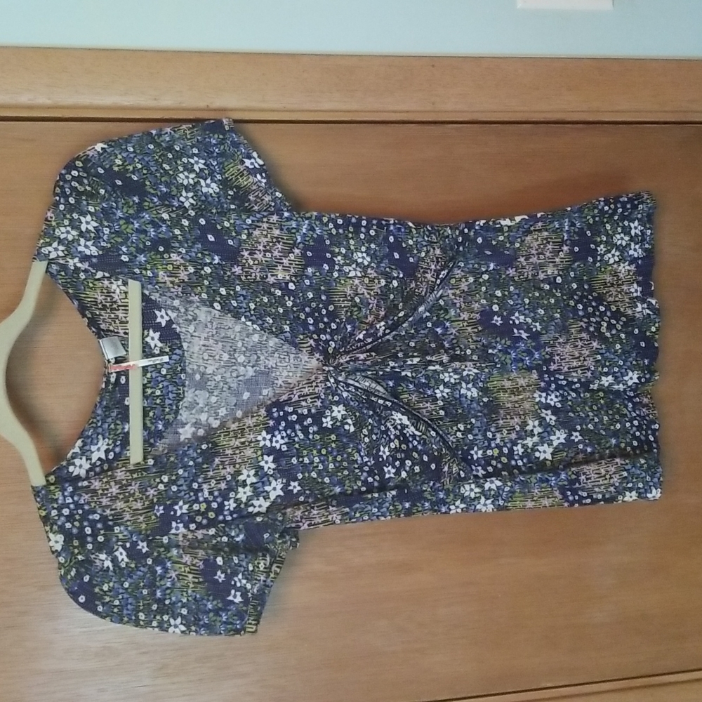 Anthropologie Ric Rac Blue Floral Top Shirt Sz M